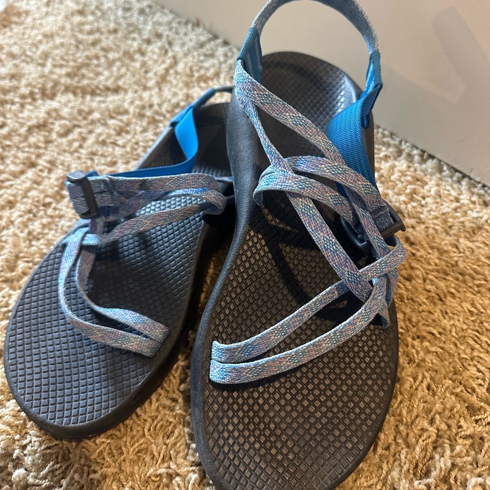 Light blue and pink chacos BARELY WORN
